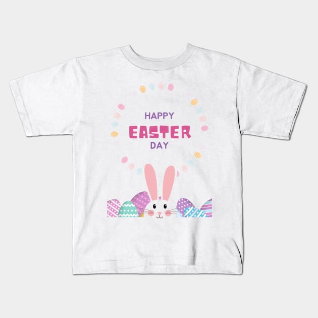 Happy Easter Day bunny and eggs 2023 Kids T-Shirt by Pop on Elegance
